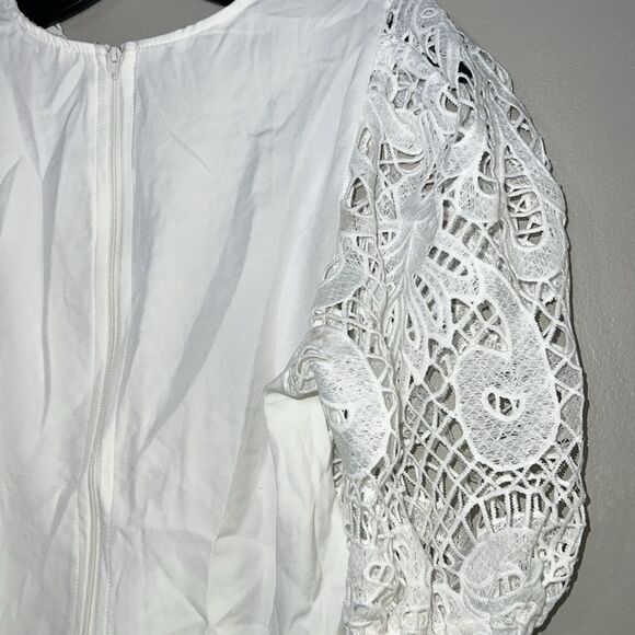 Peach balloon-sleeves crochet top new large - Picture 6 of 7